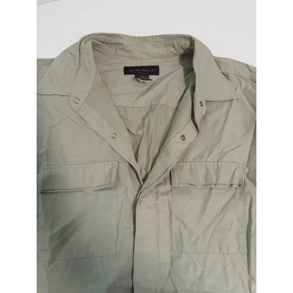 Banana Republic Mens XL Khaki Utility Shirt Snap Front Long Sleeve Cotton Nylon